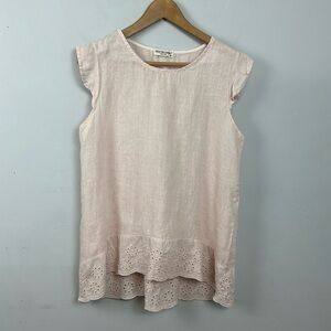 Terzo Millennio 100% Italian Linen Pink Eyelet Trim Top Sz M